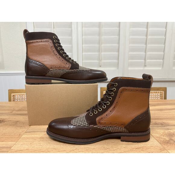 Stacy Adams Oswyn Wingtip Lace Boots Brown Multi Leather Textile Size 10 NWOB - Picture 8 of 12